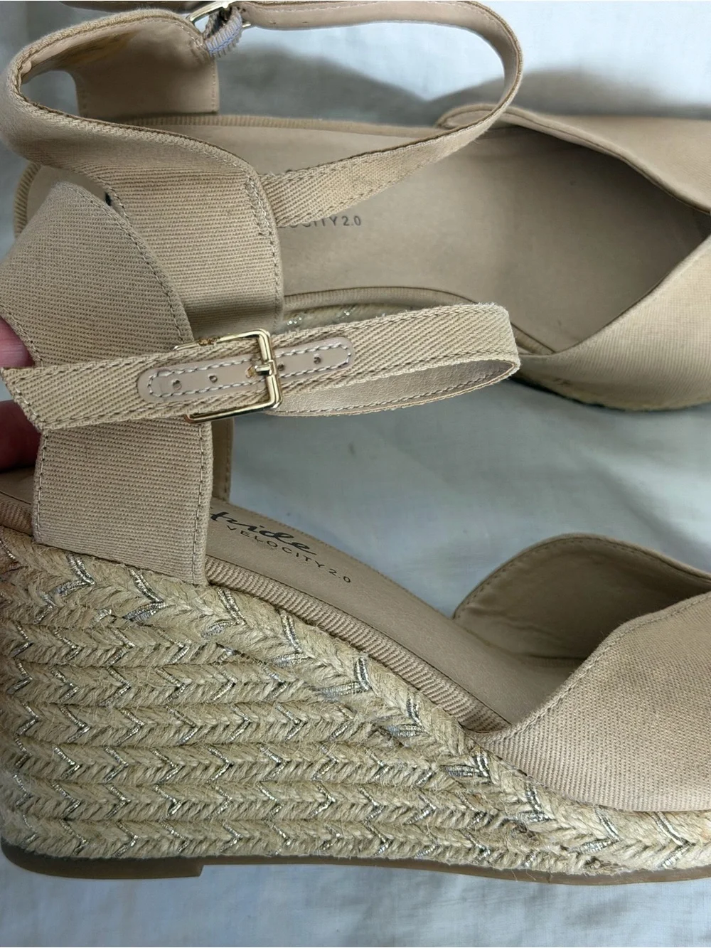 Life Stride Neutral Beige Espadrille Wedge Sandals